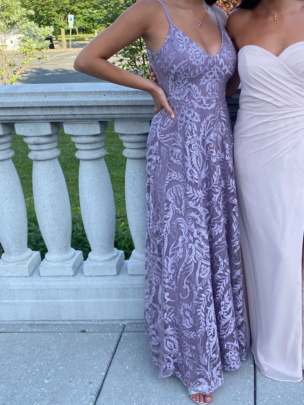 Windsor Lavender Lace A-Line Spaghetti-Strap Prom Gown